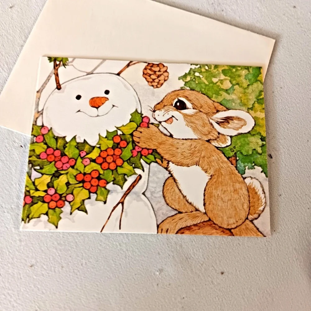 Current Cottontail Christmas Gift Wrap Set Rabbits Snowman 24x30 Vintage‎ 1981